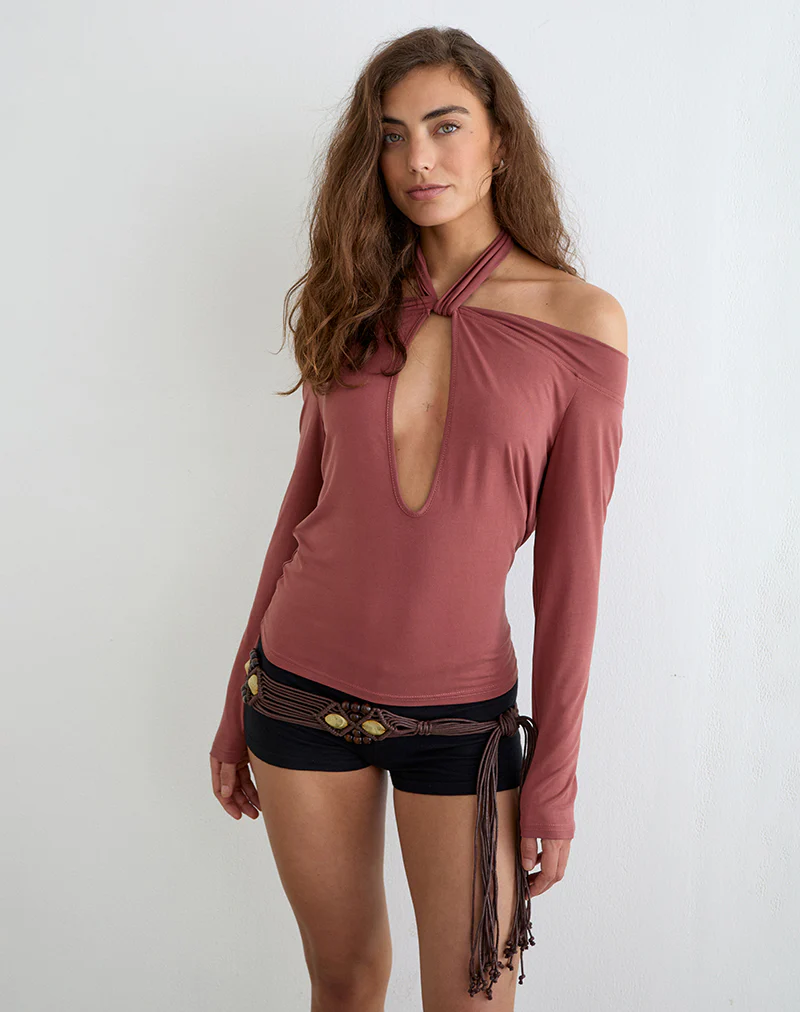 Nezuko Multi Tie Long Sleeve Top in Cupro Dark Rose - Image 3