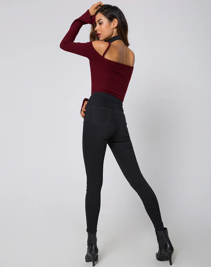 Niani Cold Shoulder Bodice in Rib Knit Burgundy - Image 4