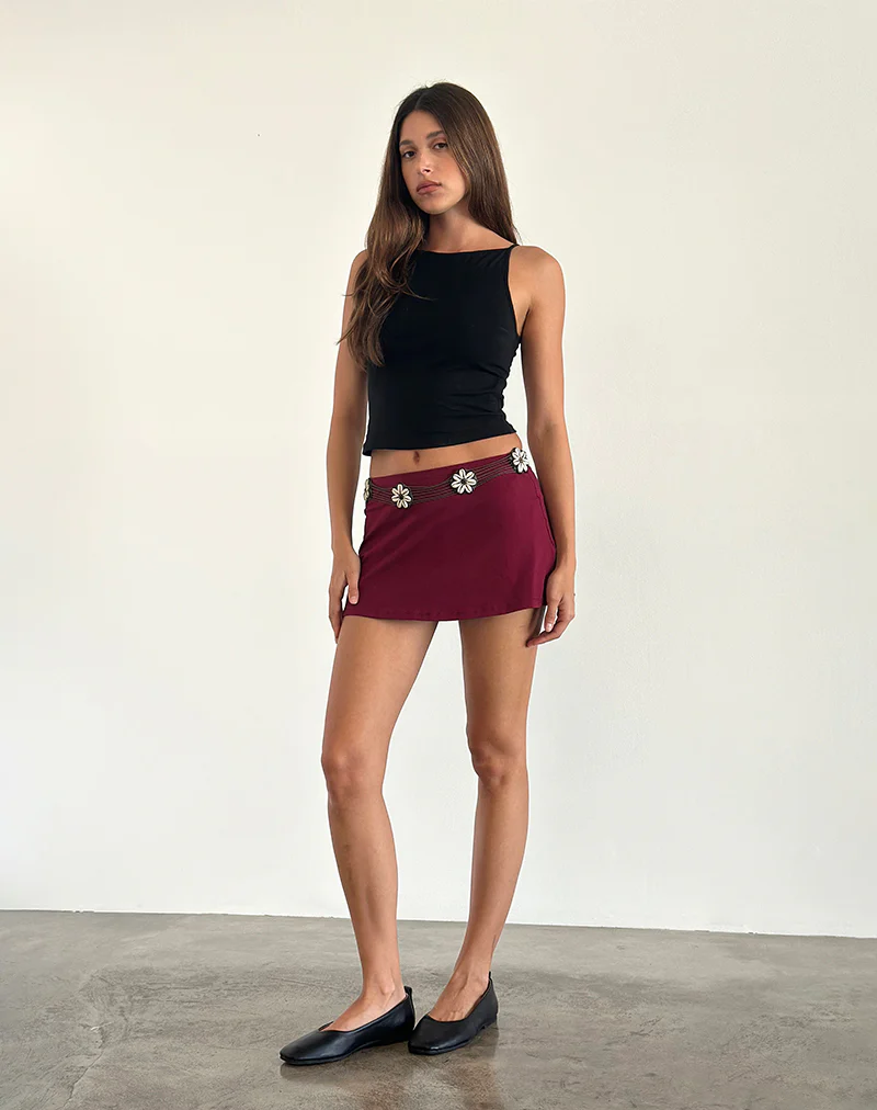 Nidya Aline Mini Skirt in Burgundy - Image 3