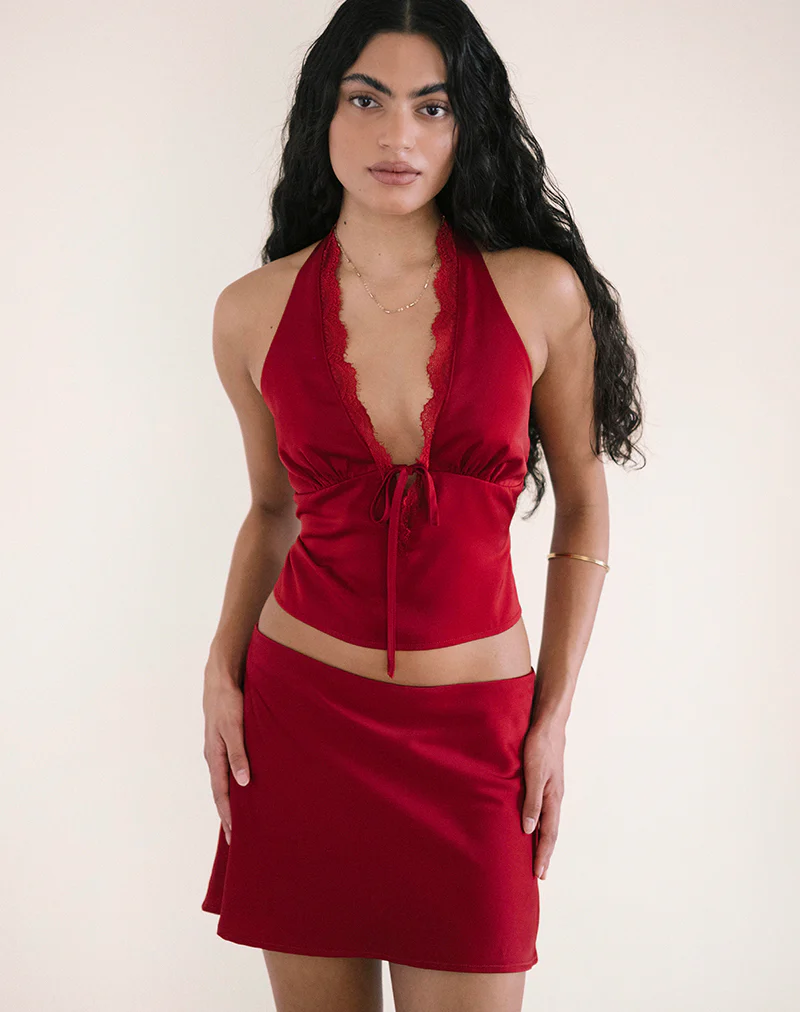 Nidya A-line Mini Skirt in Dark Red - Image 5
