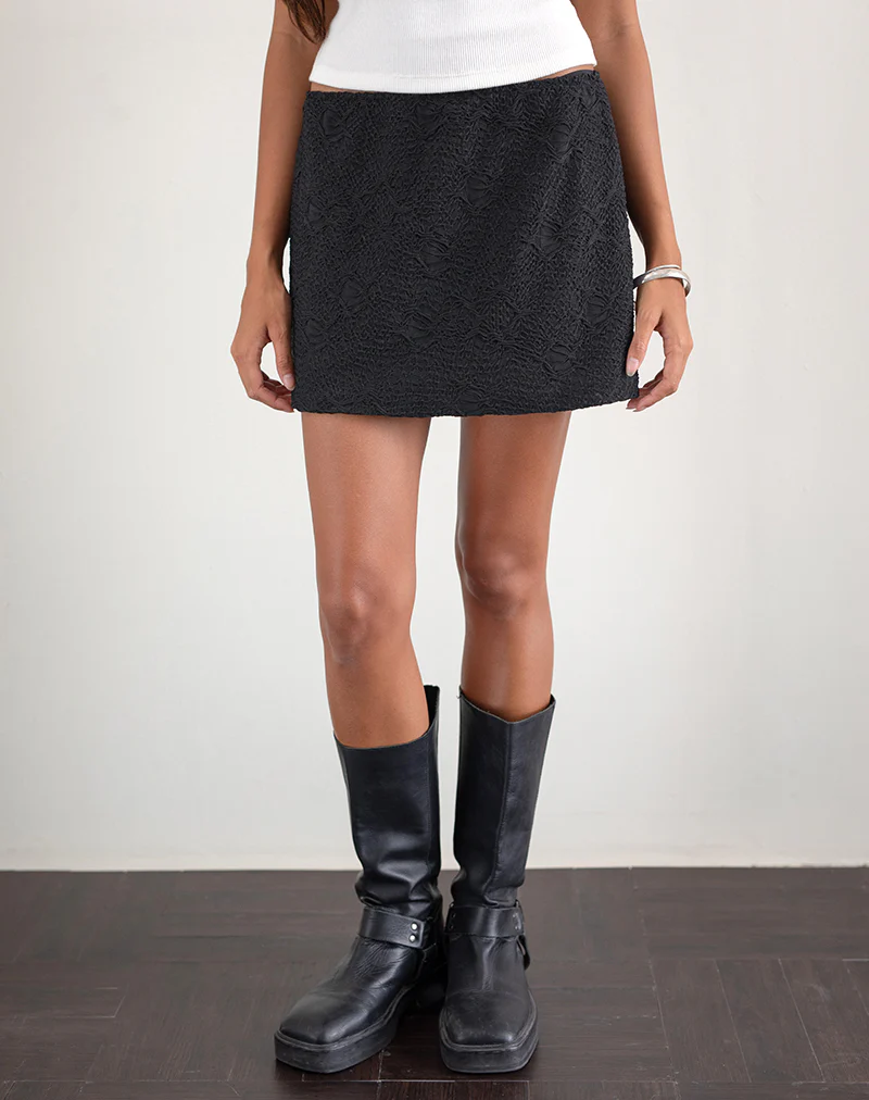Nidya A-line Mini Skirt in Textured Mesh Black - Image 5