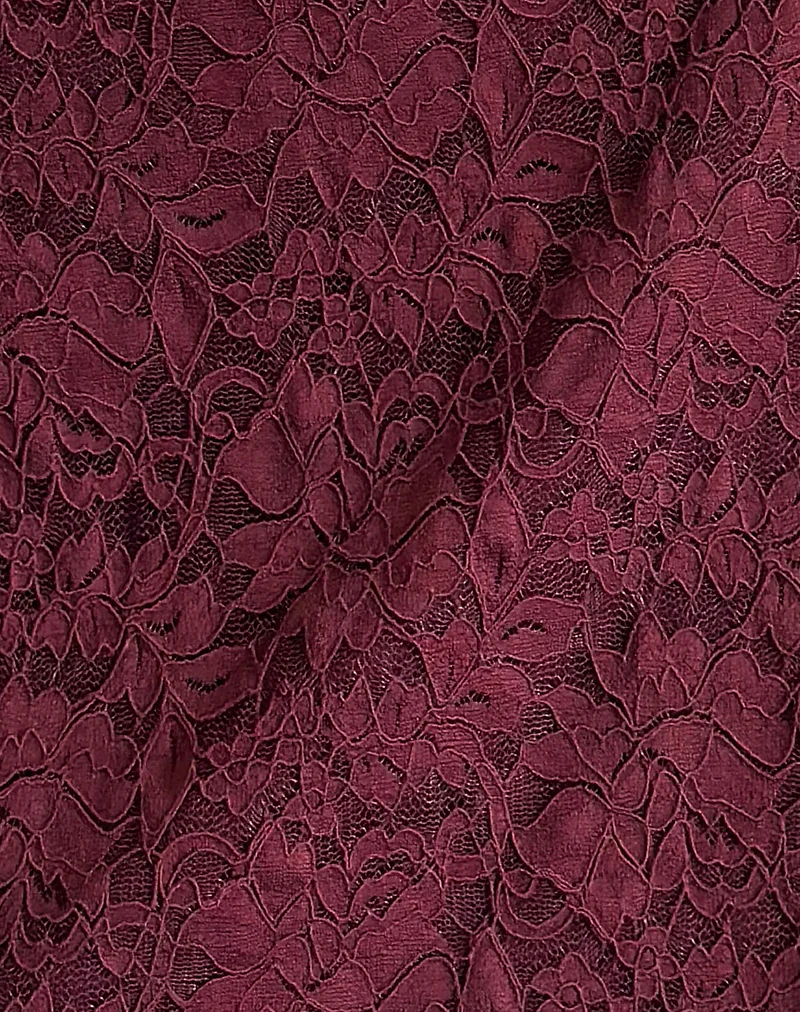 Nidya Mini Skirt in Lace Burgundy with Pink Binding - Image 6