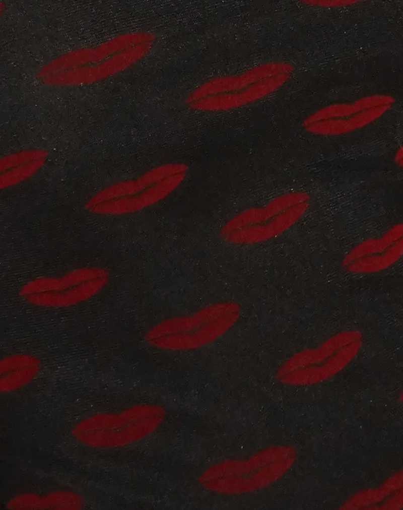 Nihal Frill Bardot Top in Lips Flock Black - Image 7