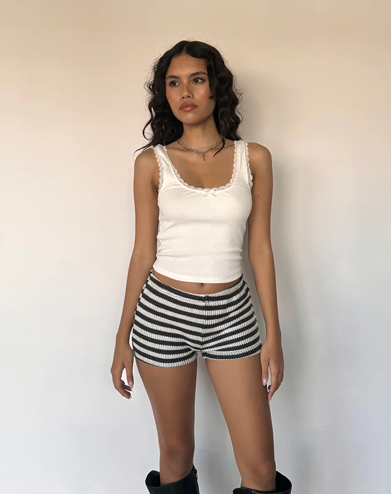Nikaya Shorts in Stripe Knit Black and White - Image 5