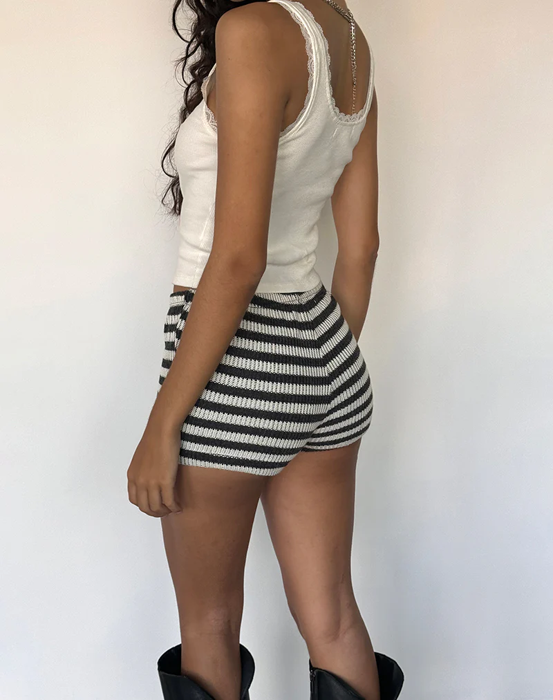 Nikaya Shorts in Stripe Knit Black and White - Image 6