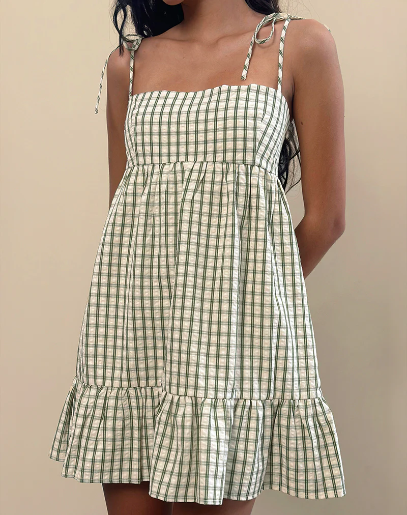Nikita Mini Dress in Green Check - Image 2