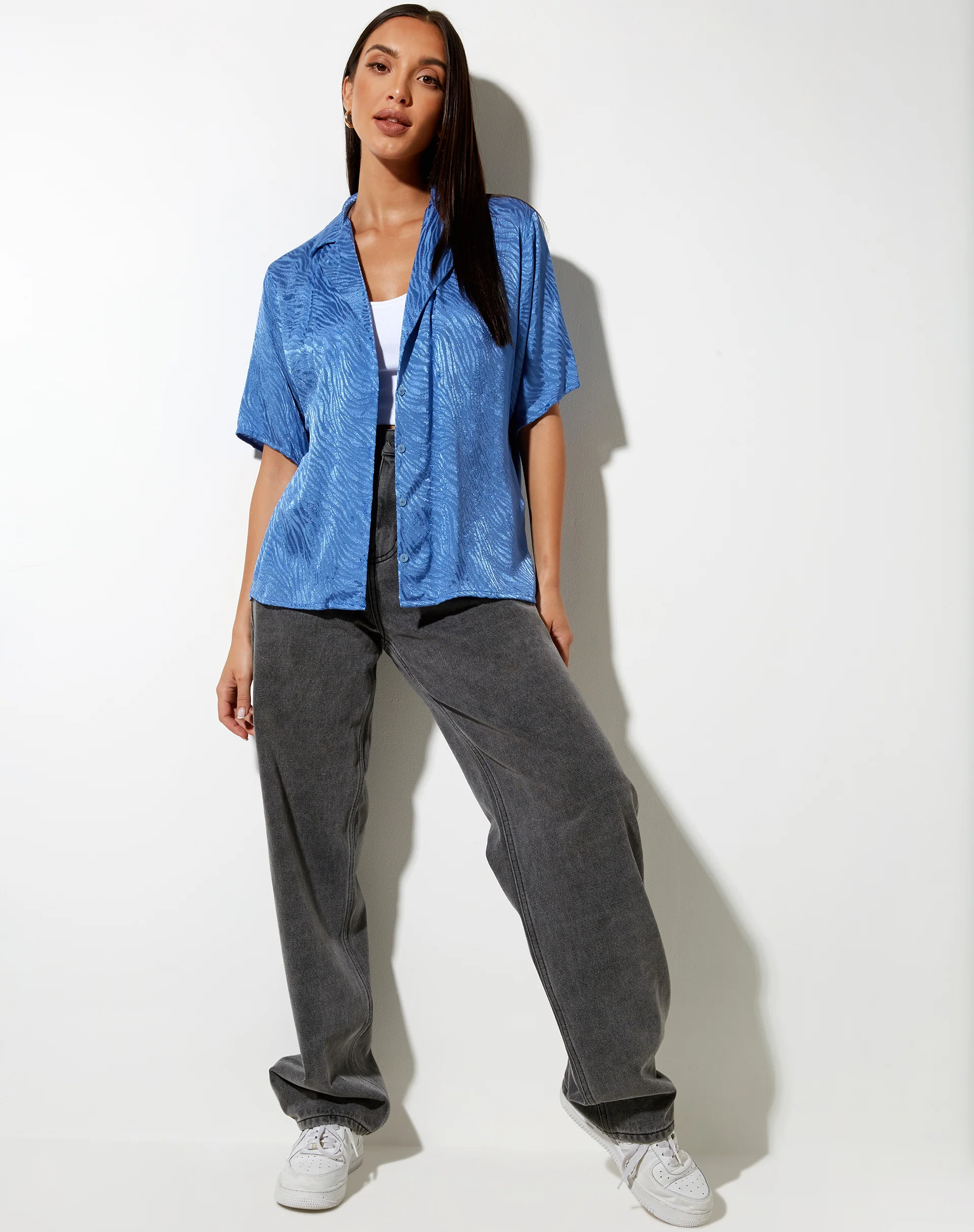 Nikra Shirt in Satin Zebra Blue Bonnet - Image 3