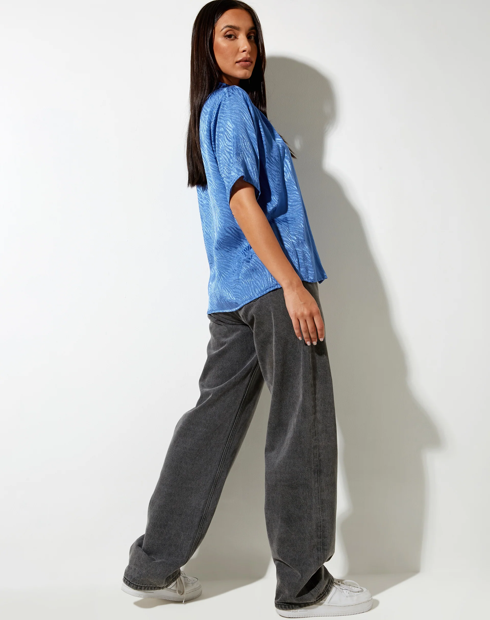 Nikra Shirt in Satin Zebra Blue Bonnet - Image 4