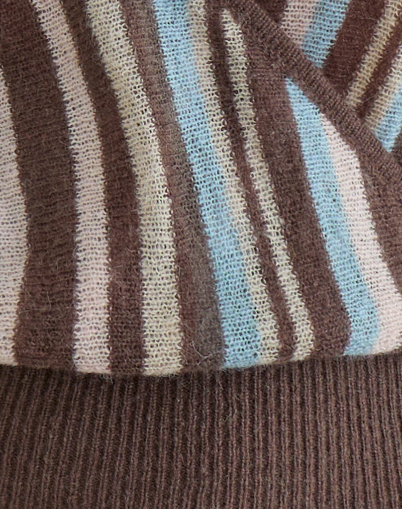 Nilza Wrap Top in Knit Stripe Brown - Image 5