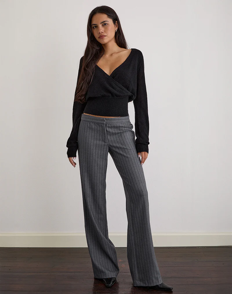 Nilza Wrap Top in Knit Black - Image 3