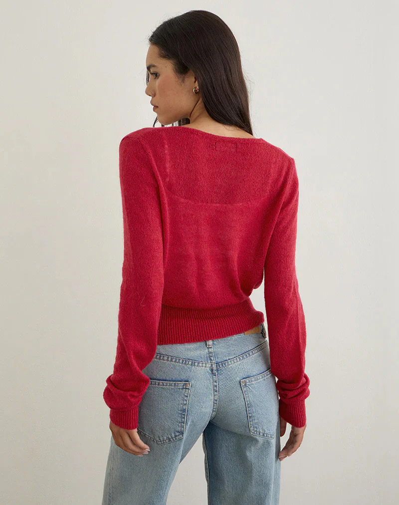 Nilza Wrap Top in Knit Red - Image 4