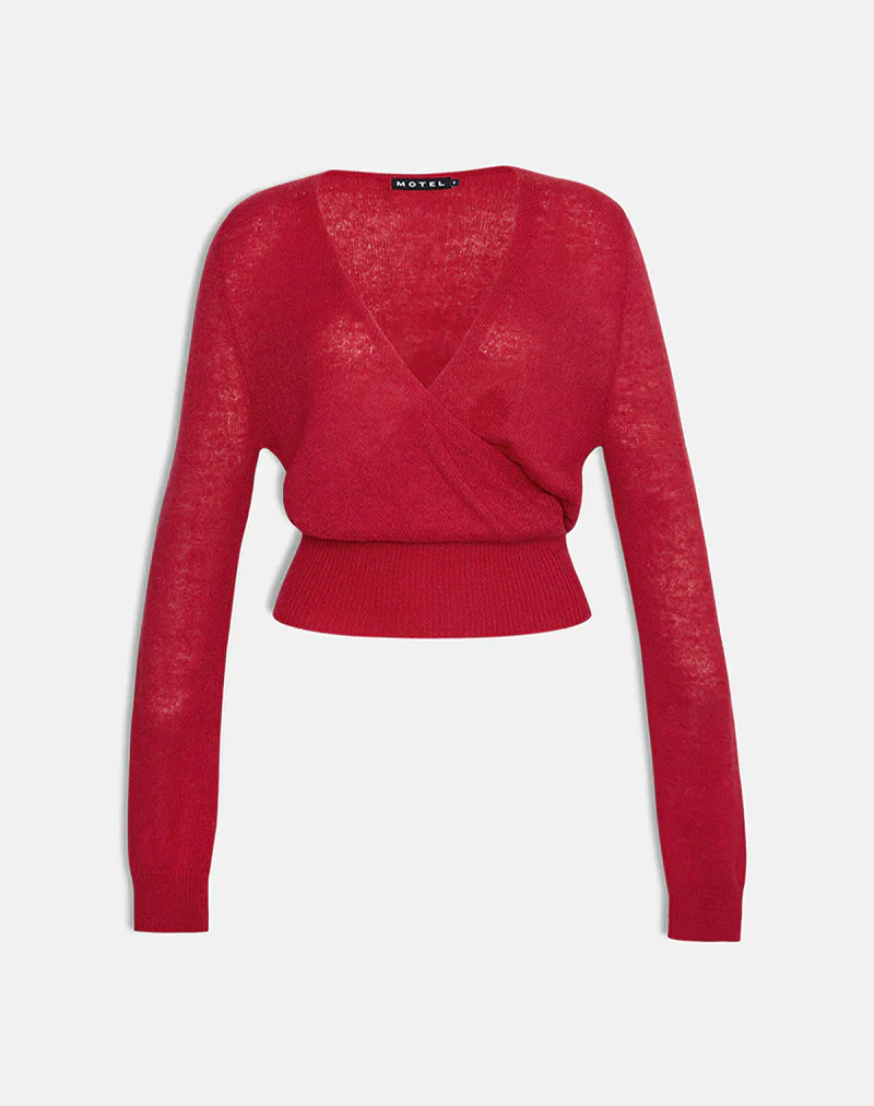 Nilza Wrap Top in Knit Red - Image 5