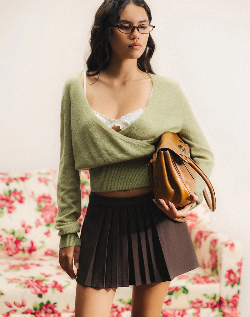 Nilza Wrap Top in Knit Sage Green - Image 3