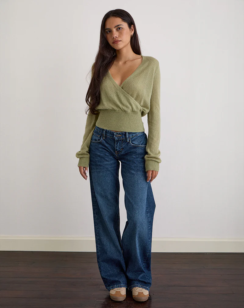 Nilza Wrap Top in Knit Sage Green - Image 4