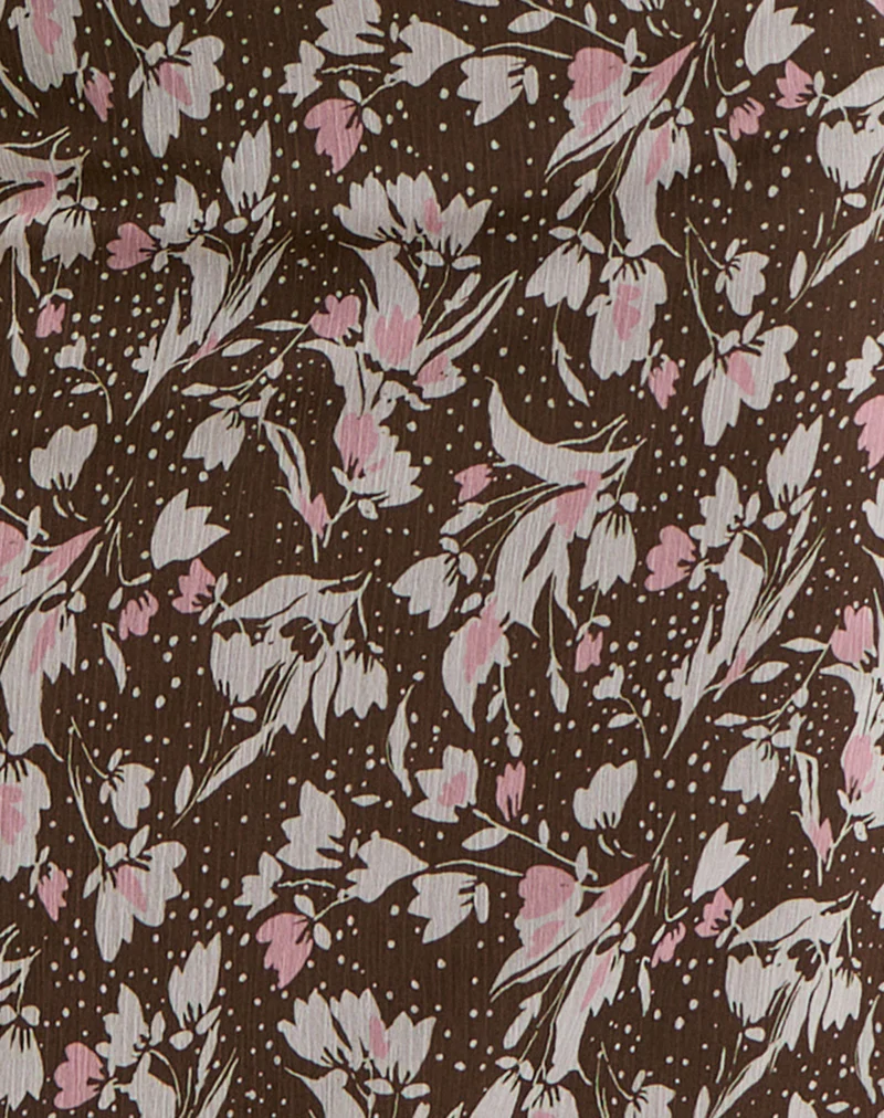 Nimas Midi Skirt in Brown and Pink Polka Flower Chiffon - Image 6
