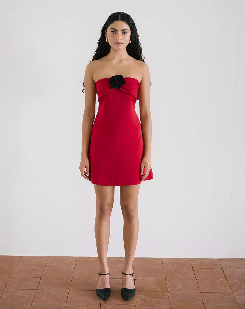 Ninivala Dress in Red with Black Rosette - Image 3