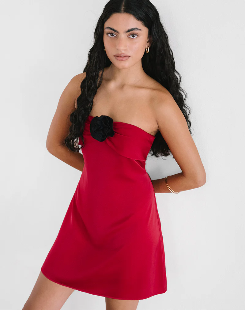 Ninivala Dress in Red with Black Rosette - Image 4