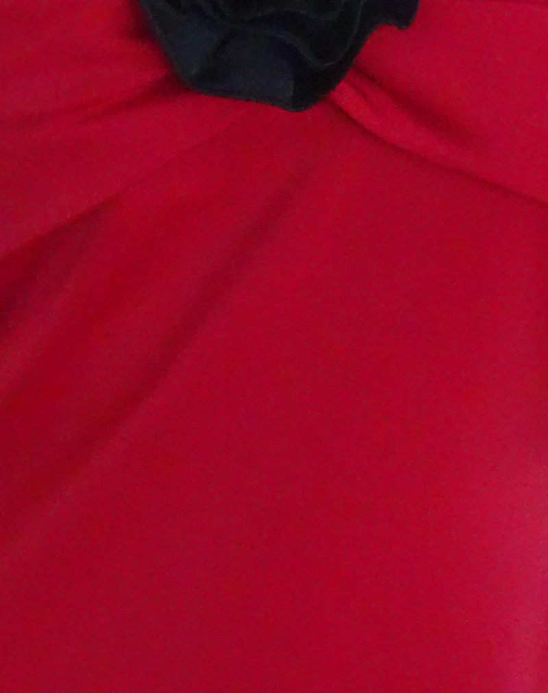 Ninivala Dress in Red with Black Rosette - Image 6