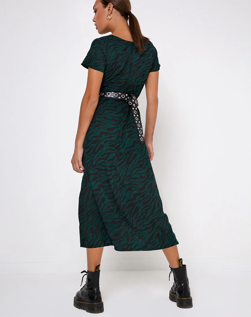 Nira Midi Dress in 90's Zebra Forest Green - Image 4