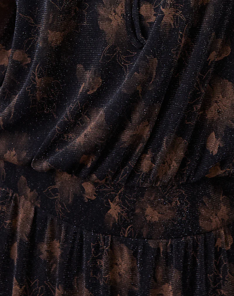 Nisha Long Sleeve Mini Dress in Black with Bronze Shimmer - Image 6