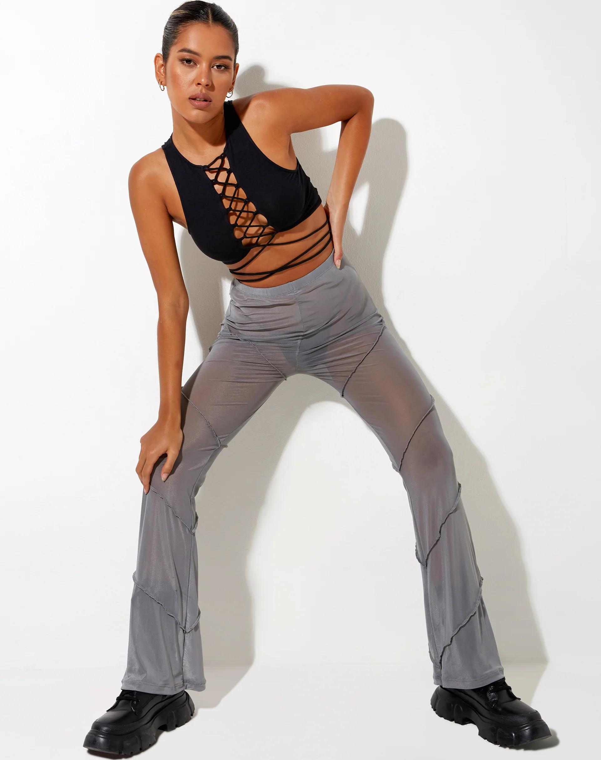 Nizam Flare Trouser in Mesh Grey - Image 2