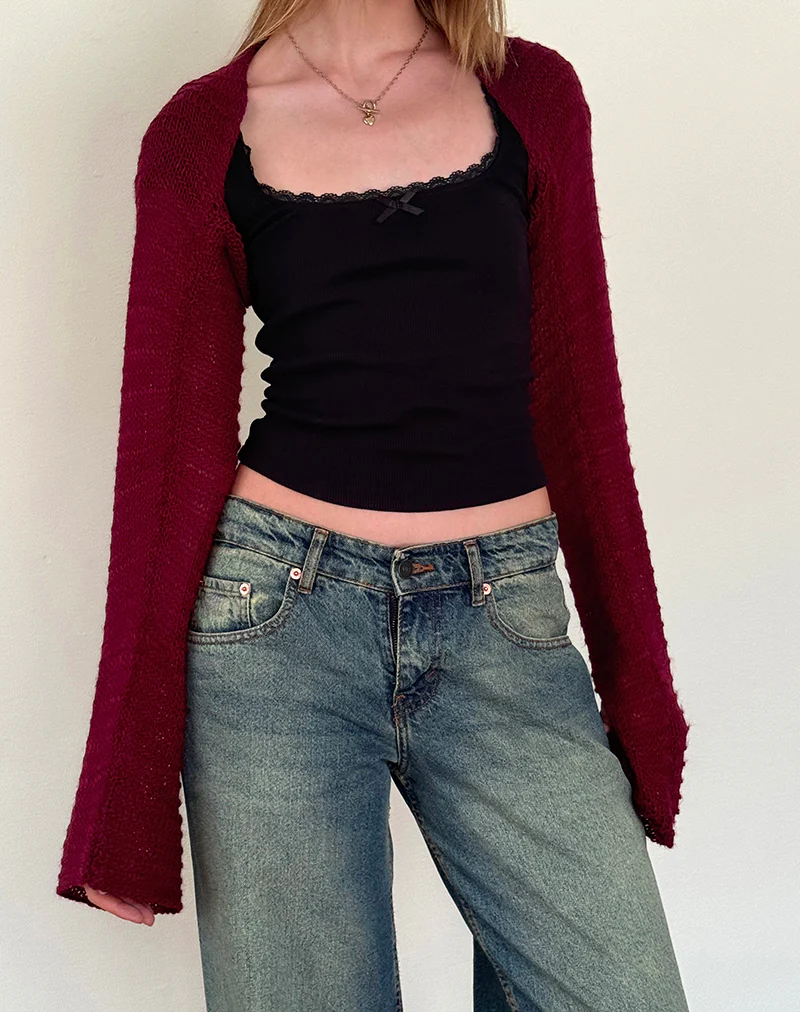 Nobila Knitted Shrug Top in Burgundy - Image 4