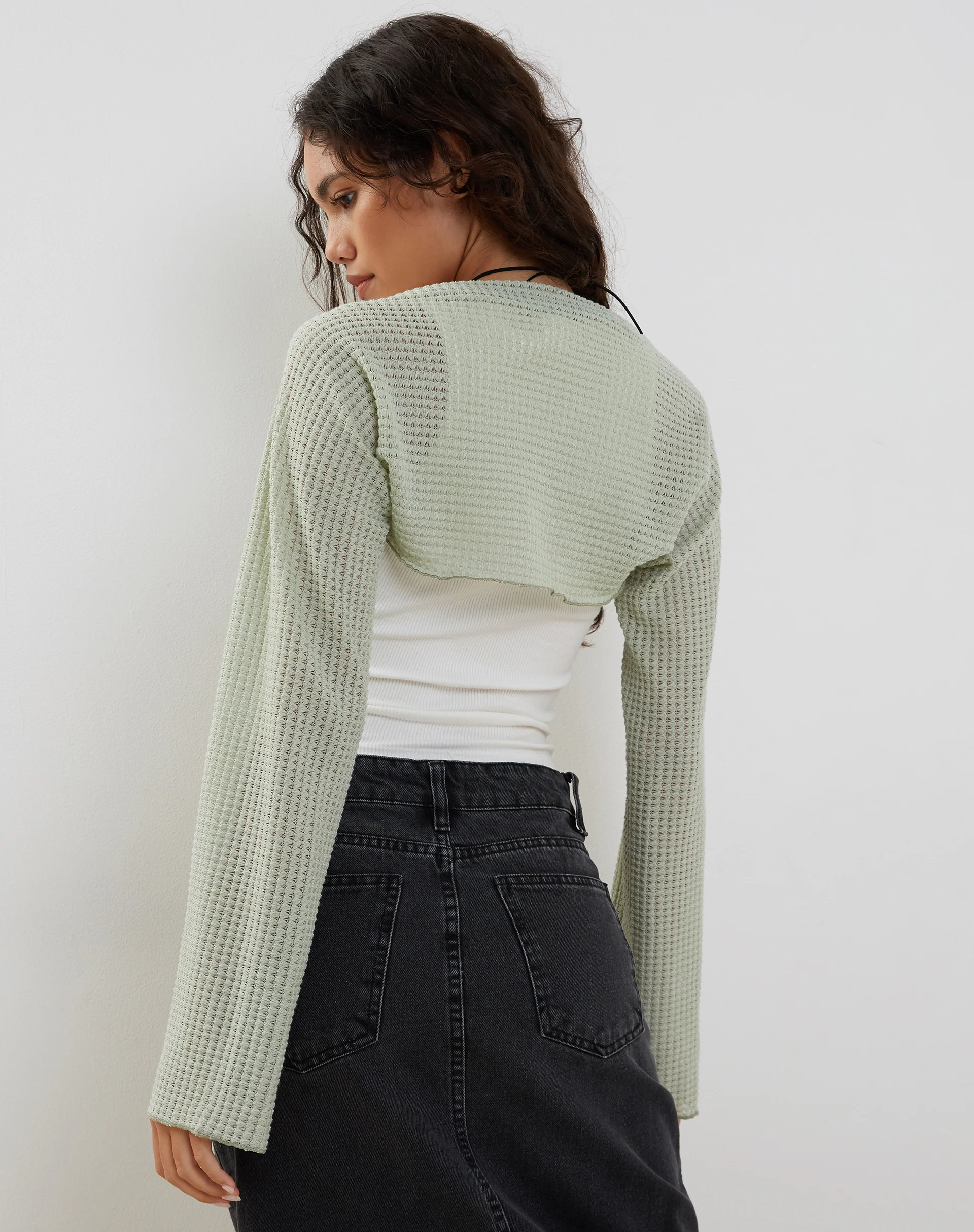 Nobila Shrug Top in Sage Textured Crochet - Image 6