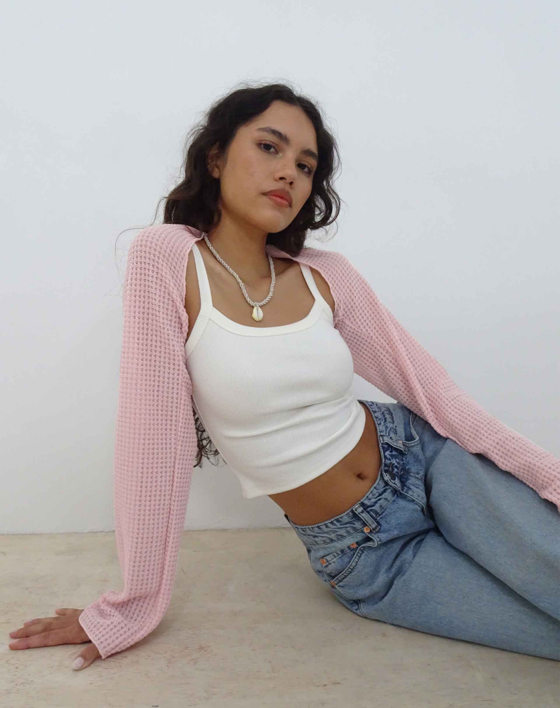 Nobila Shrug Top in Salmon Textured Crochet - Image 2