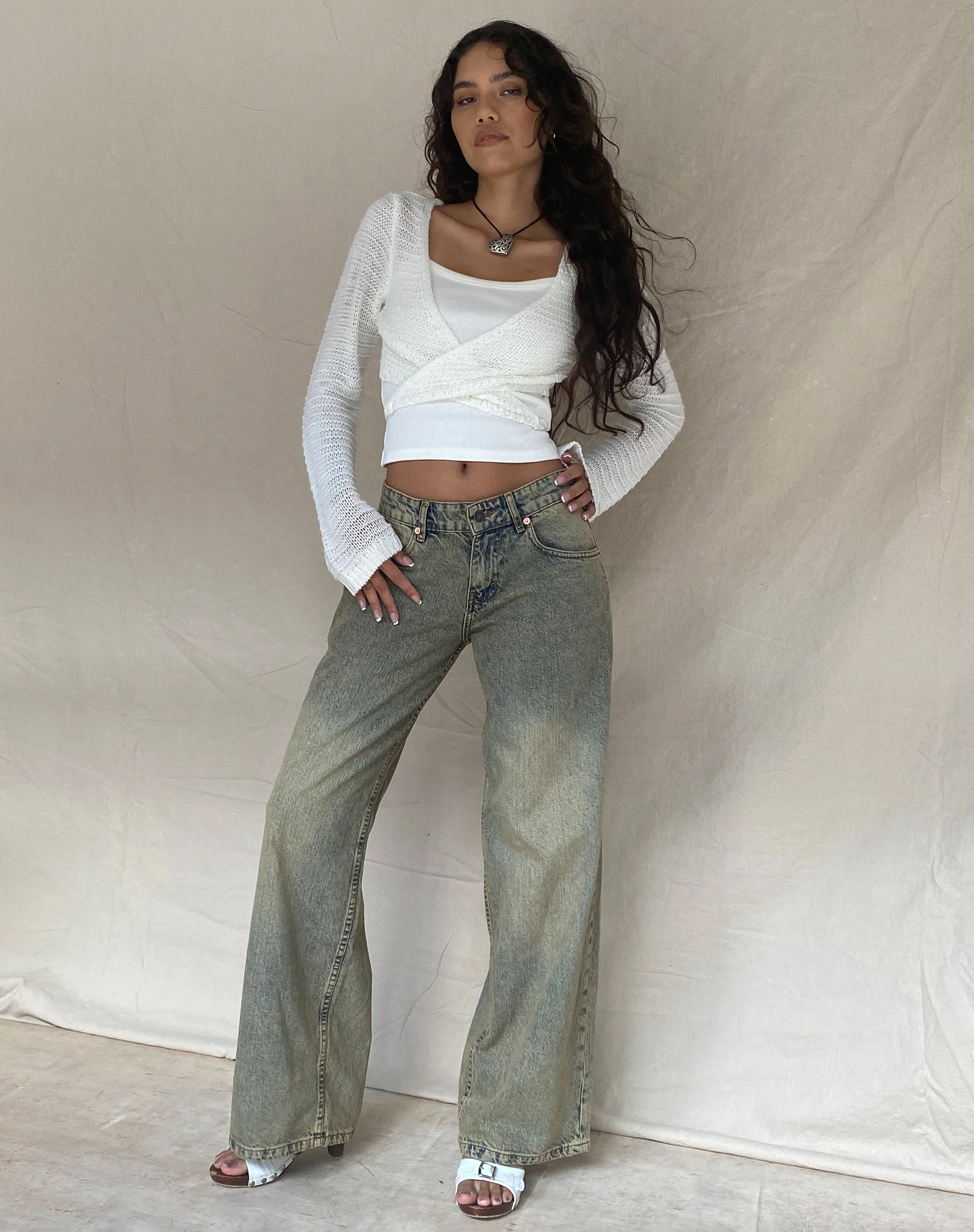 Nocta Long Sleeve Crop Top in Weave Knit Ivory - Image 7
