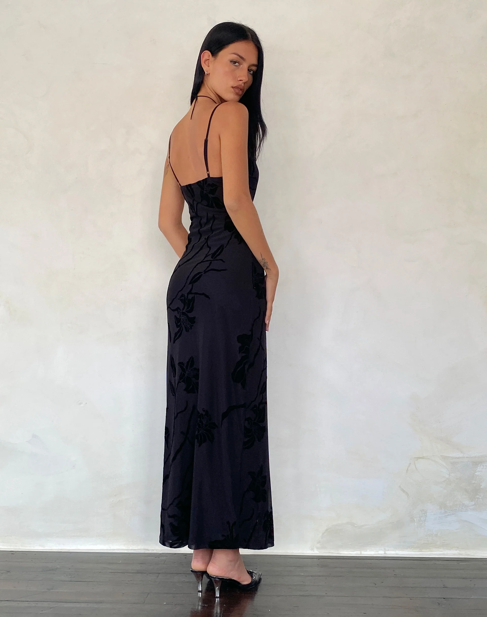 Nodu Maxi Dress in Orchids Flock Black - Image 3