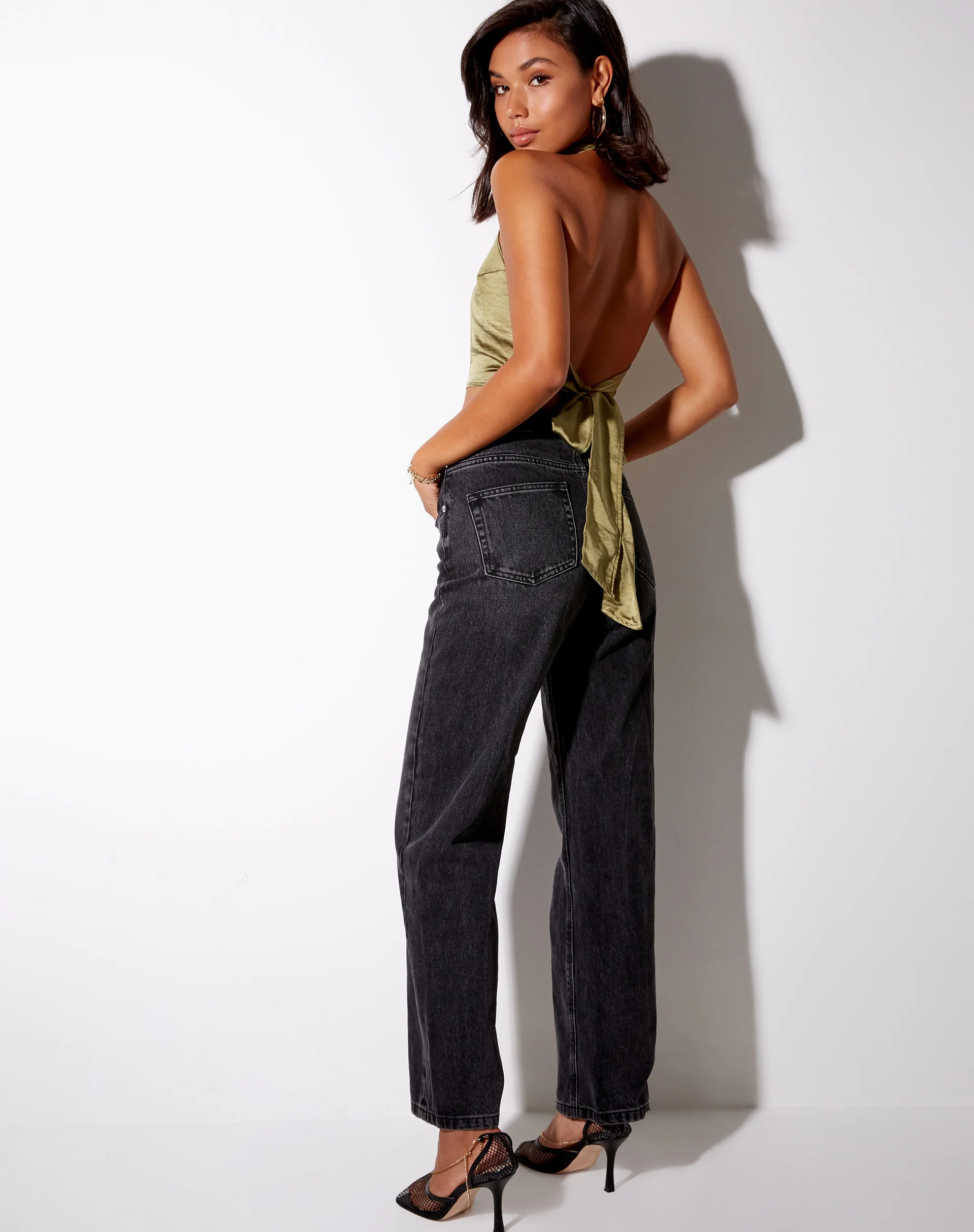 Noela Crop Top in Satin Olive - Image 5