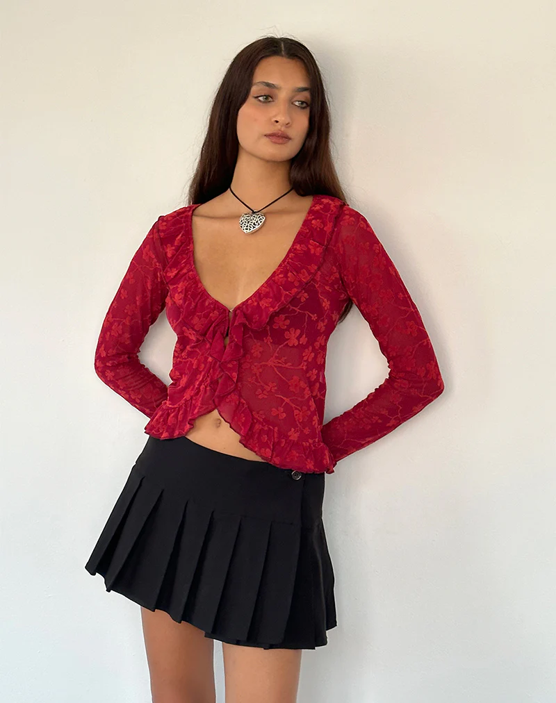 Noemi Cardigan in Red Grunge Floral Flock - Image 2