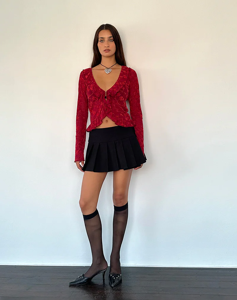 Noemi Cardigan in Red Grunge Floral Flock - Image 4