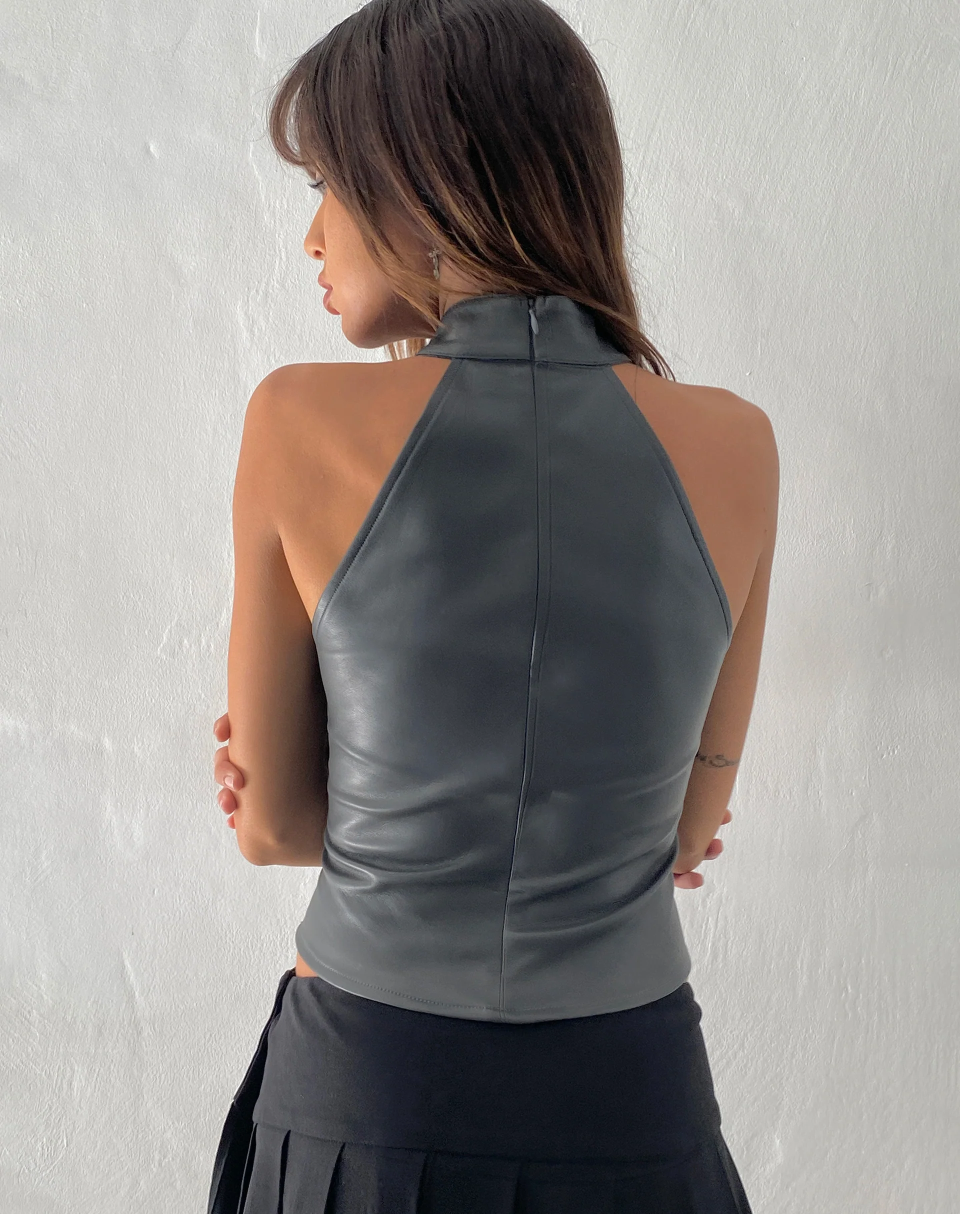 Noena High Neck Top in PU Slate Grey - Image 4