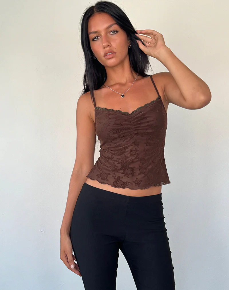Noira Cami Top in Romantic Rose Flock Brown - Image 4