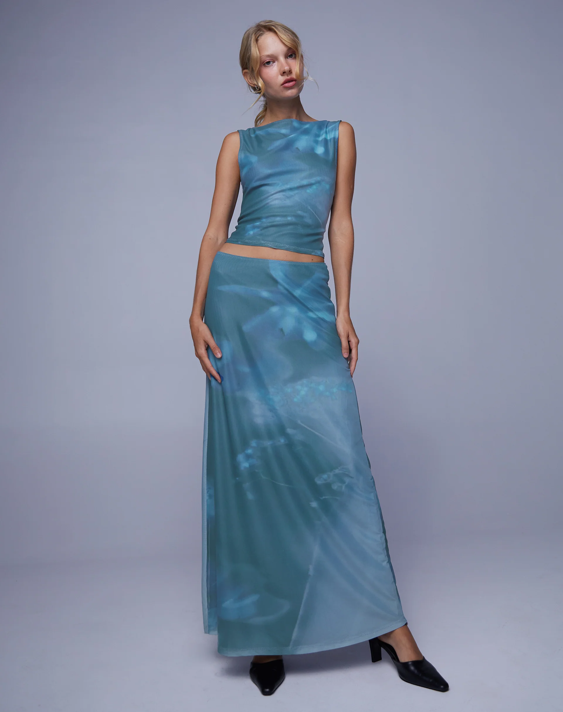 Nola Maxi Skirt in Lumen Floral Blue - Image 3