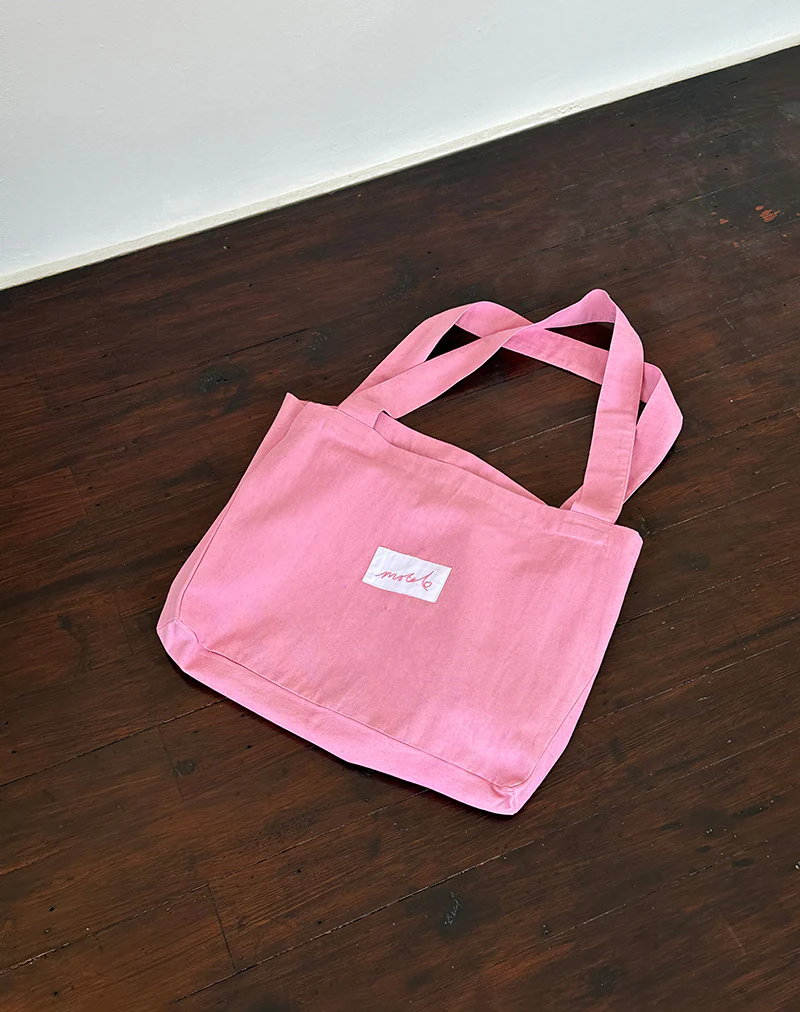 Nola Tote Bag in Flamingo Pink with Motel Love Embroidery - Image 2