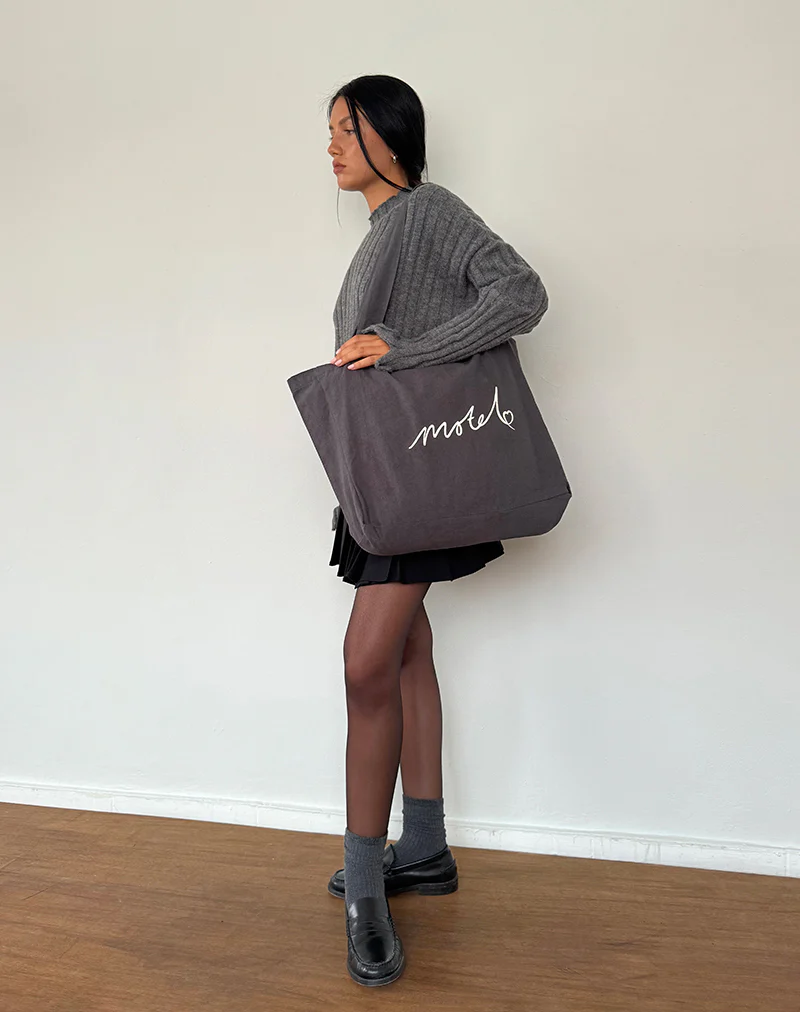Nola Totebag in Beluga with Motel Print - Image 2