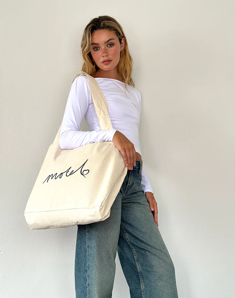 Nola Totebag in Off White with Motel Print - Image 2