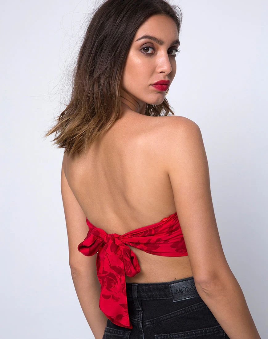 Nolia Tube Top in Tonal Floral Red - Image 2