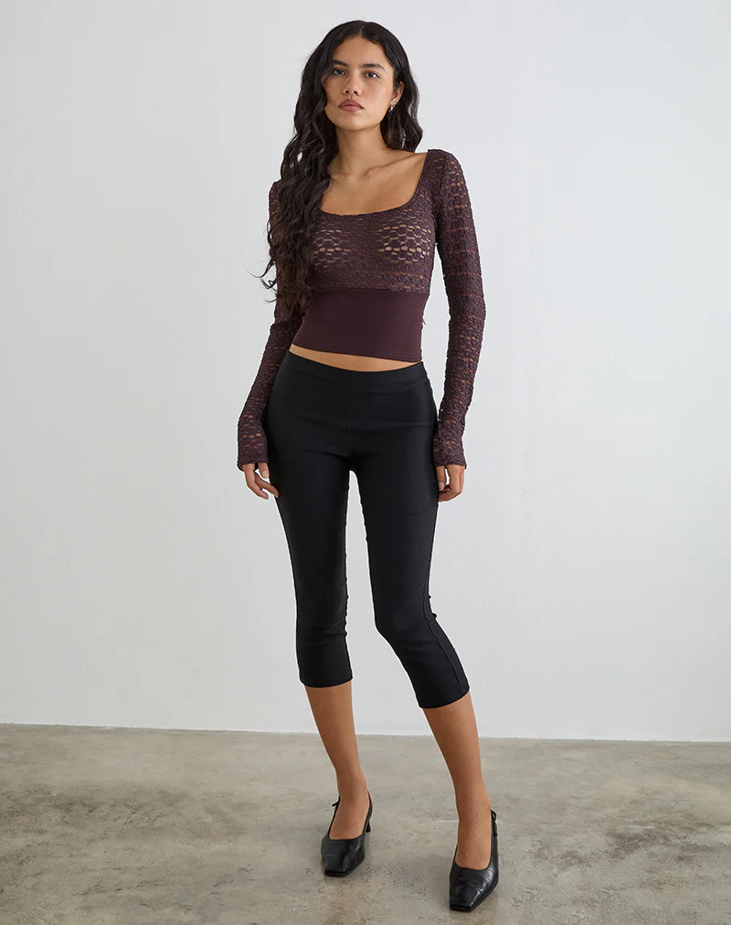 Nolita Ribbed Waist Top in Lace Dark Plum - Image 2