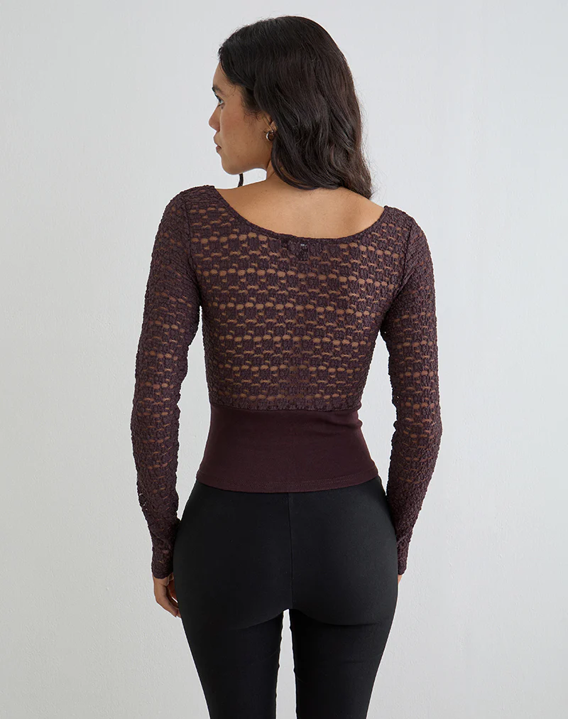 Nolita Ribbed Waist Top in Lace Dark Plum - Image 3