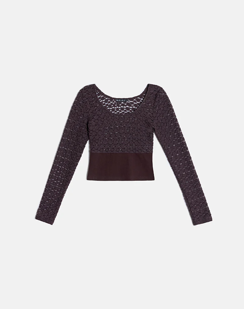 Nolita Ribbed Waist Top in Lace Dark Plum - Image 5