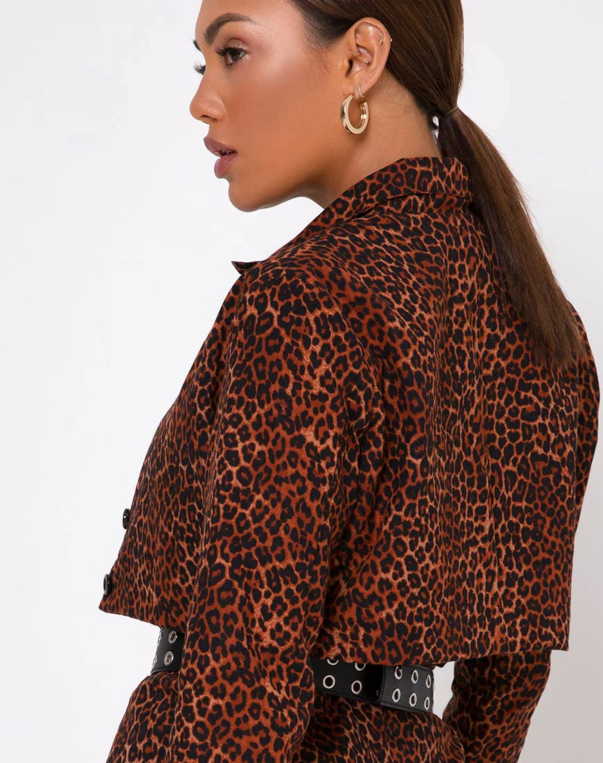 Noly Cropped Blazer in Ditsy Leopard Orange - Image 2
