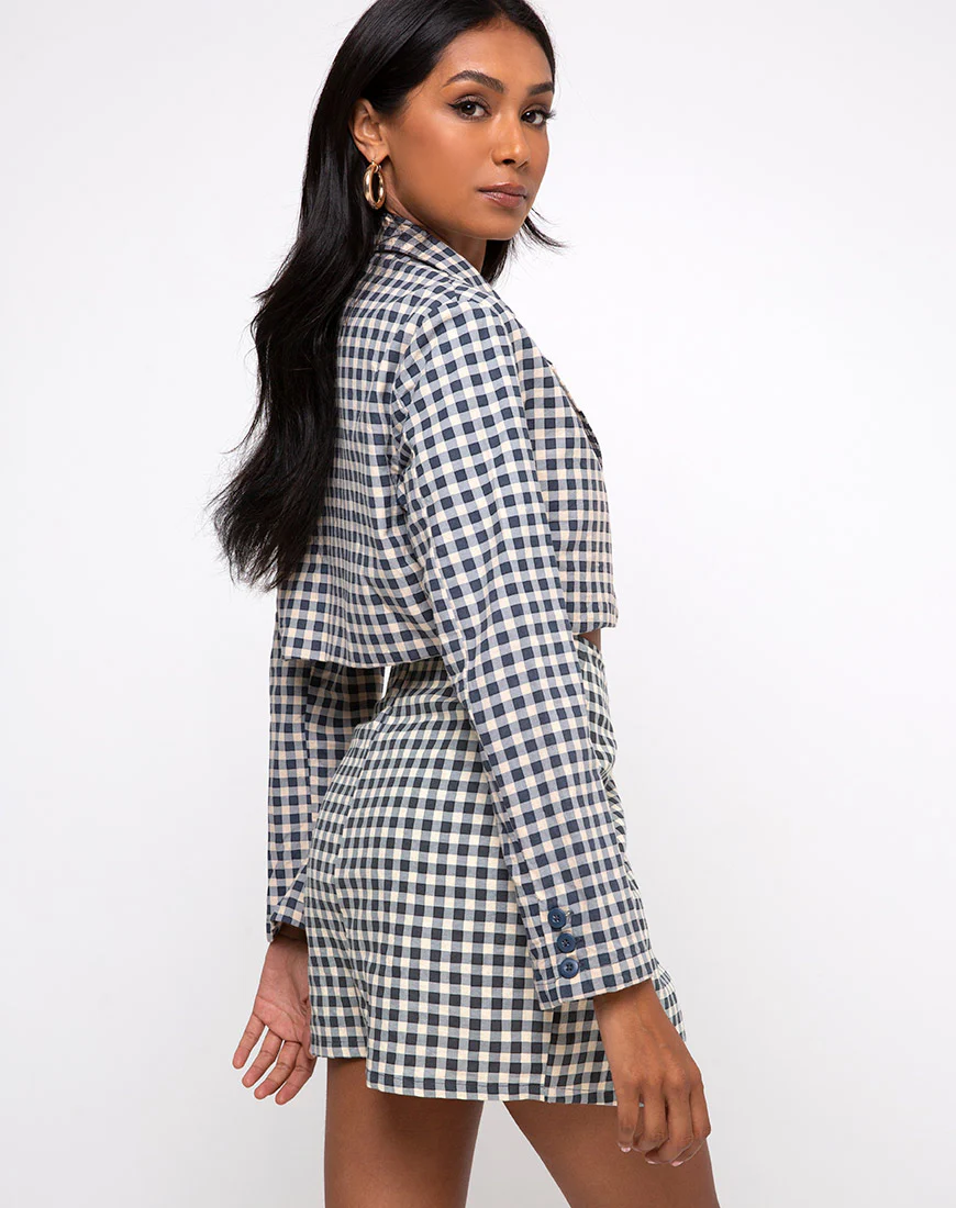Noly Cropped Blazer in Gingham Cream - Image 3