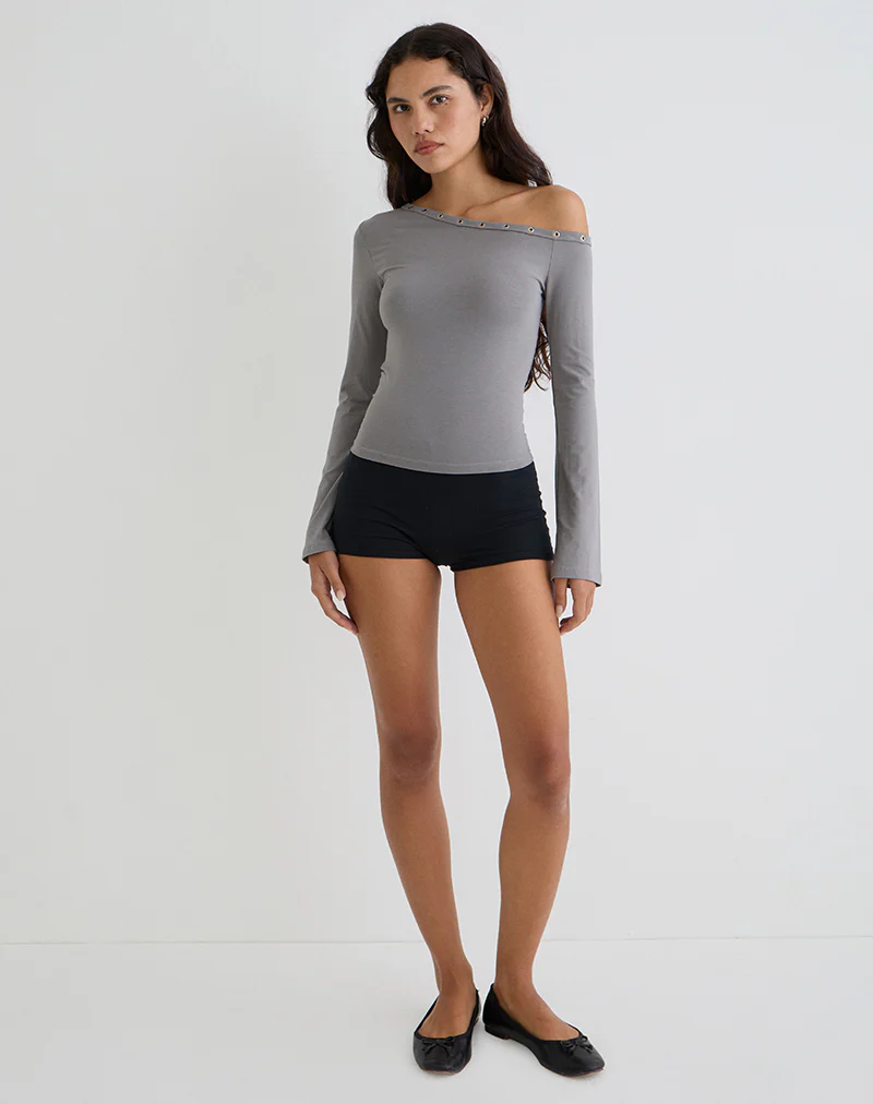 Noraba One Shoulder Top in Grey with Eyelets - Image 3