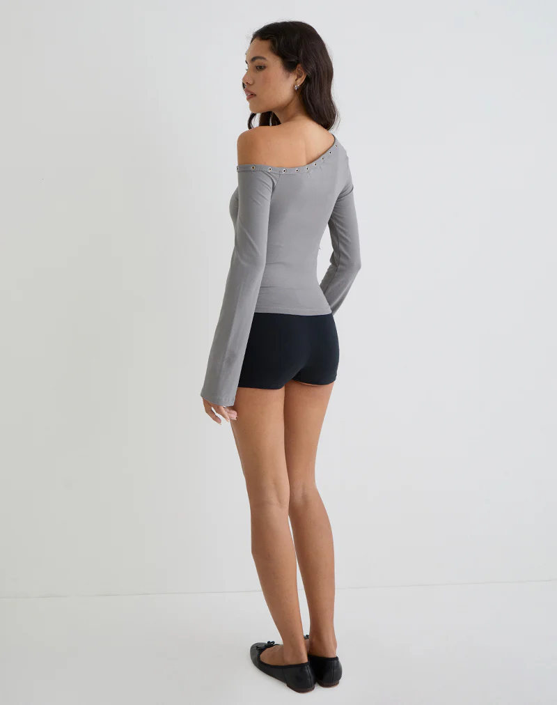 Noraba One Shoulder Top in Grey with Eyelets - Image 5