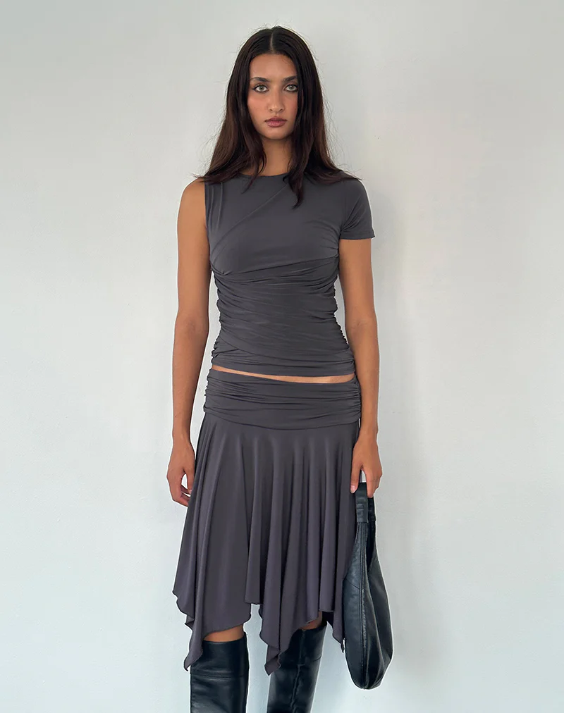 Norali Waterfall Midi Skirt in Grey - Image 4