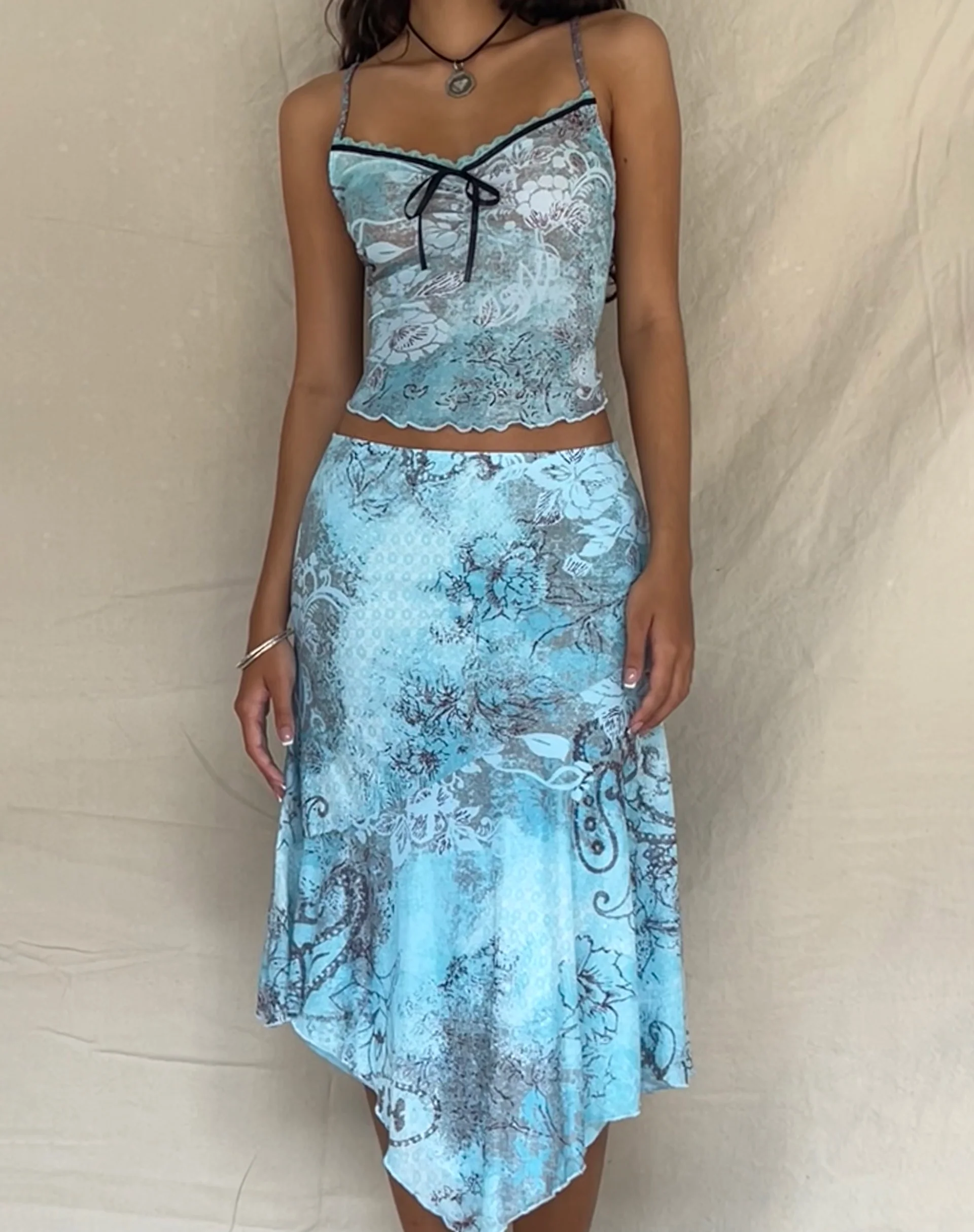 Norde Cami Top in Blue Paisley Abstract Rustic - Image 4
