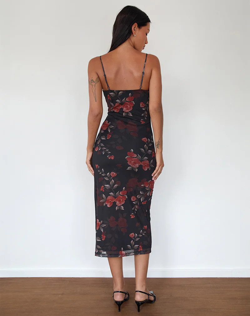 Nori Midi Dress in Watercolour Rose Black - Image 3
